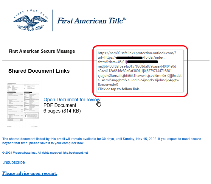 First American Financial document review with Safelinks