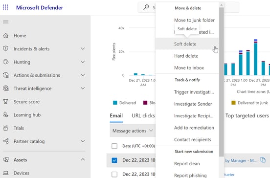Microsoft Defender portal: email logs for incident response