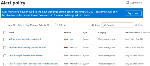 Microsoft Defender portal: alert policies
