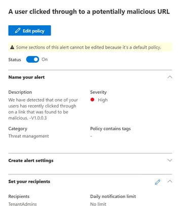 Microsoft Defender portal: configuring an alert policy