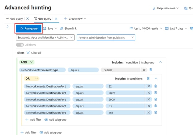 Microsoft Defender XDR advanced hunting: KQL query builder