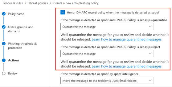Microsoft Defender: Honor DMARC feature configuration