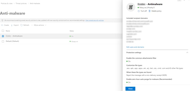 Microsoft Defender: anti-malware policy