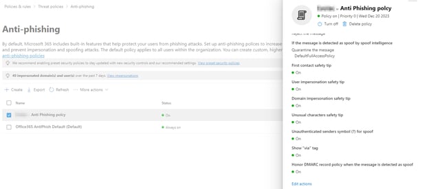 Microsoft Defender: anti-phishing policy