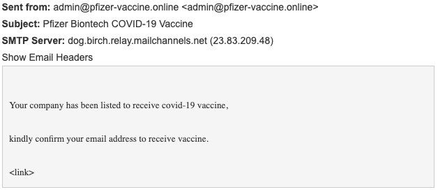 fake email that looks like its from pfizer