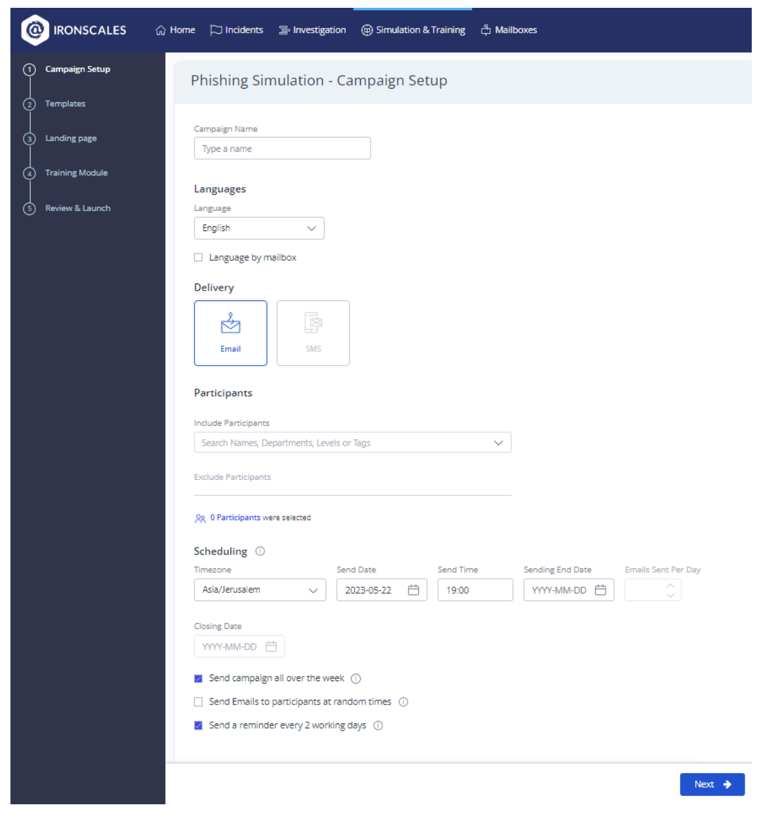 Setting up a phishing simulation with Ironscales