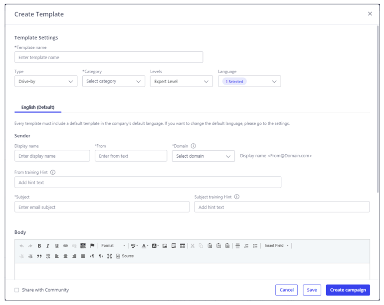 The Create Template dialog box