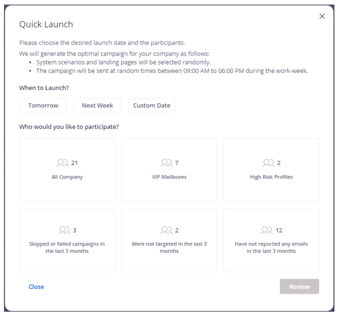 The Quick Launch menu