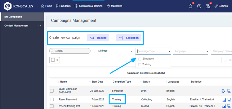 ironscales-campaign-management-page