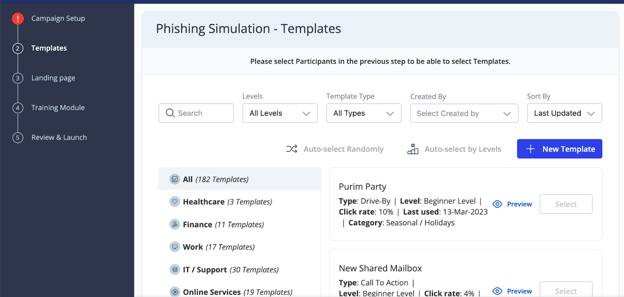 How to implement a phishing simulation campaign select template