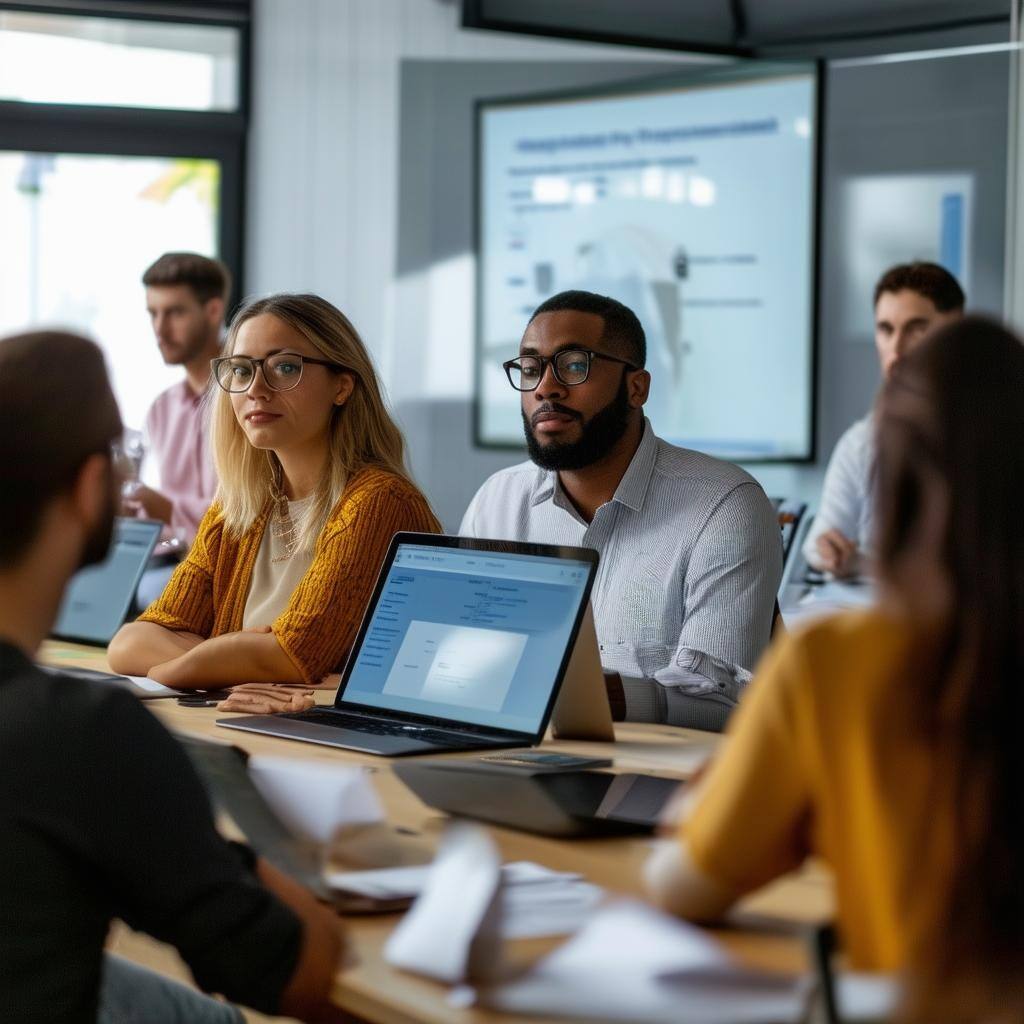 In office photo of employees receiving training