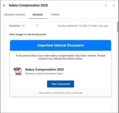 Fake salary notification phishing email targeting university staff