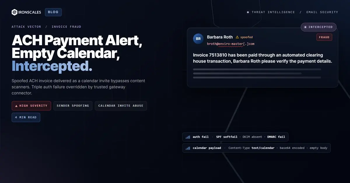 The ACH Payment Alert Delivered as a Calendar Invite From a Spoofed Address