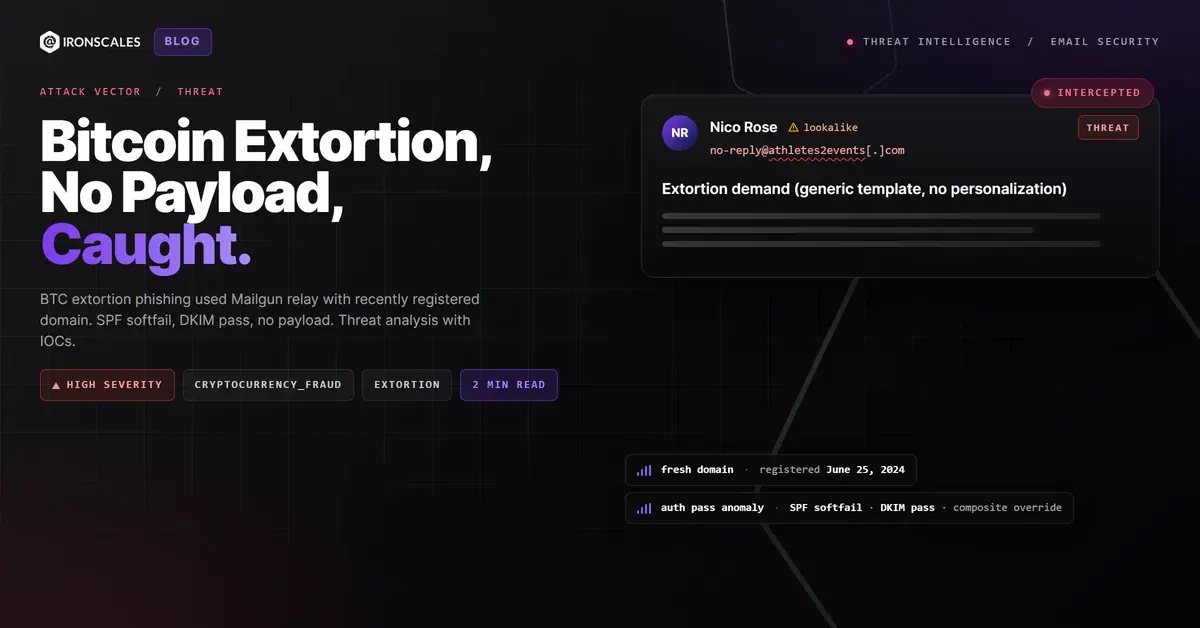 A Generic Extortion Template, a Mailgun Relay, and a Domain Registered to Look Legitimate