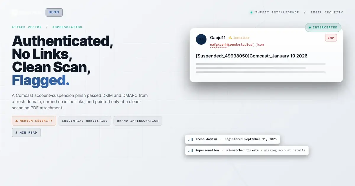 The Comcast Suspension Notice That Passed DMARC and Left Nothing to Scan