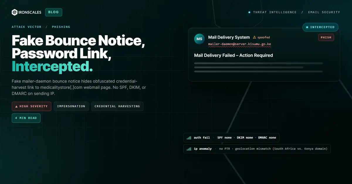 Fake Bounce Notice With Obfuscated 'Keep My Password' Link Routes Victims to a Webmail Credential-Harvesting Page