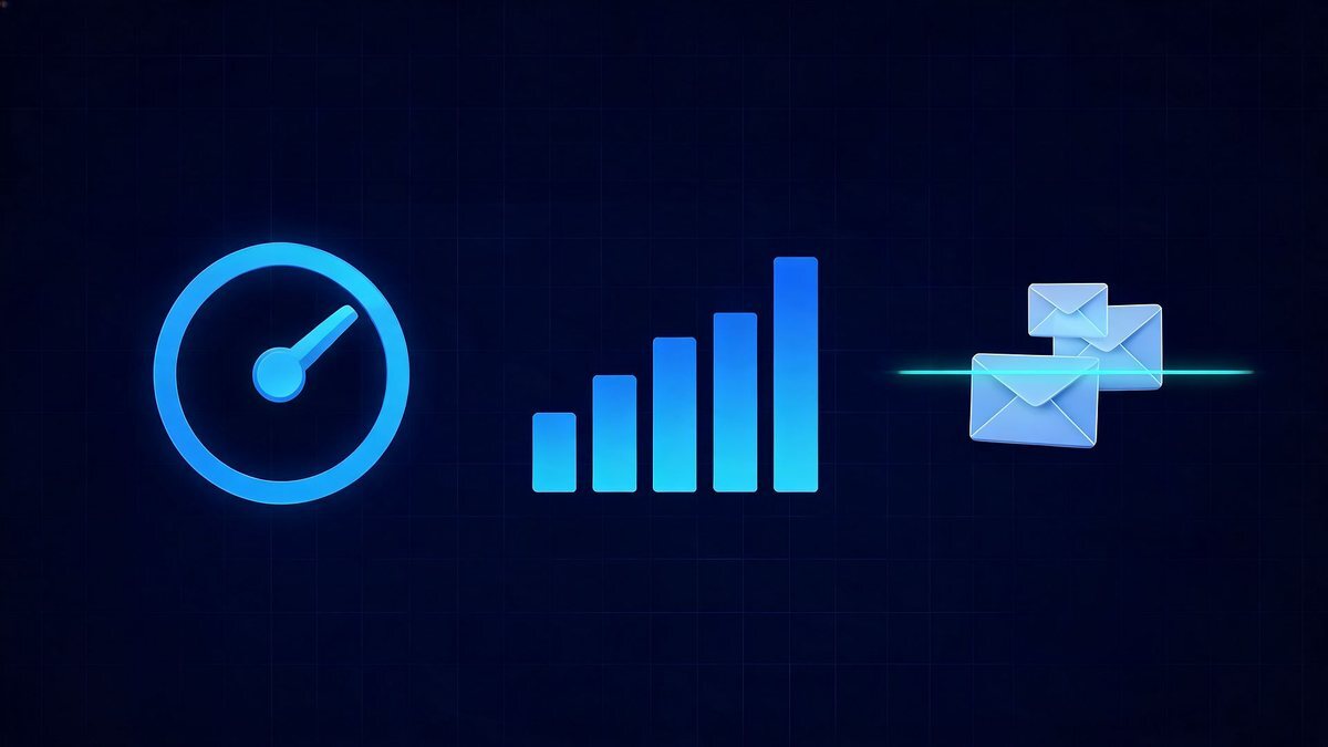 Threat index gauge, rising bar chart and scanned envelopes on a dark blue background