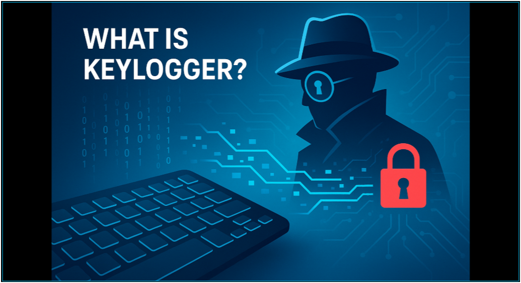 Virtual spy illustration showing keylogger malware activity.