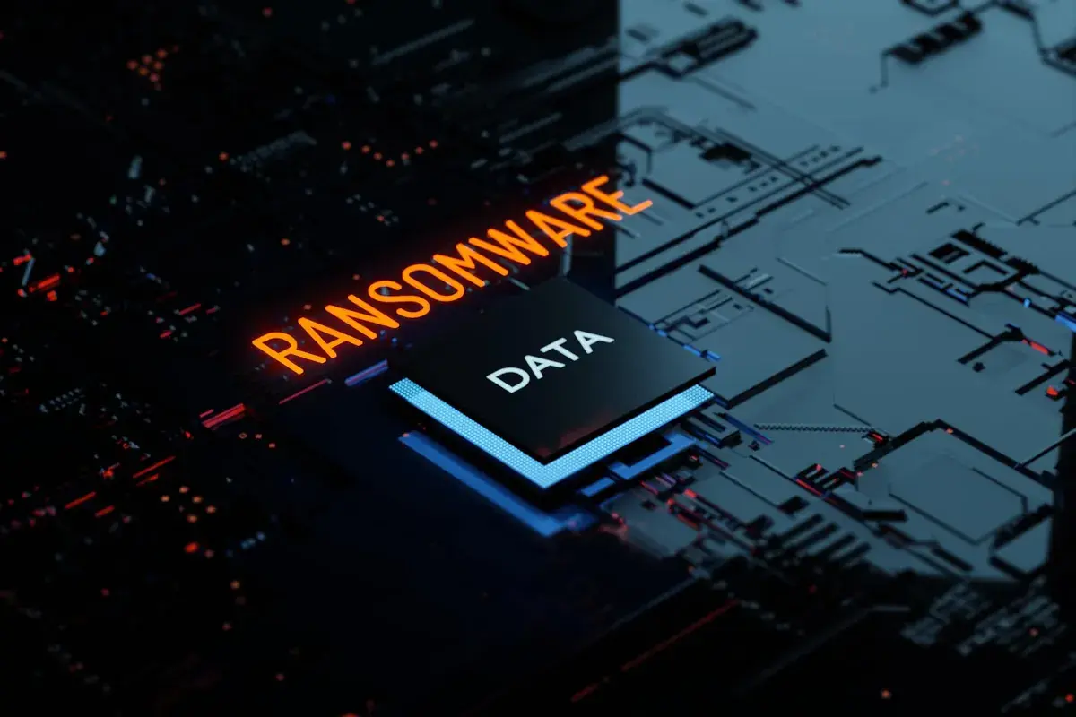 image of ransomware and a data button